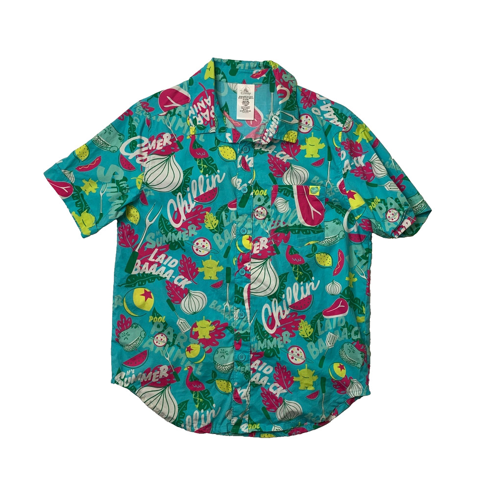 Disney Shirt Mens XS Toy Story Summer Splash Button Up Chillin Hawaiian Style